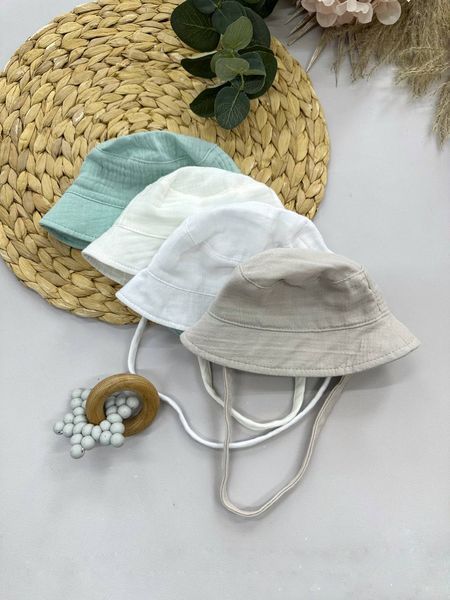 Муслінова панамка дитяча сіро-бежева для новонародженого на виписку 36/38 3312 фото