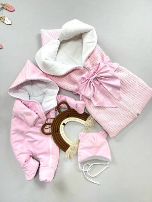 Демісезонний комплект на виписку для новонародженого гномик рожевий 0248 фото